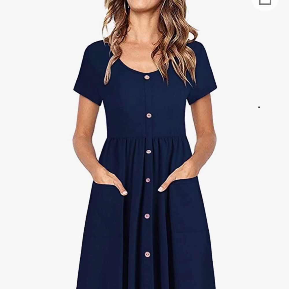 Midi Navy Dress with Buttons